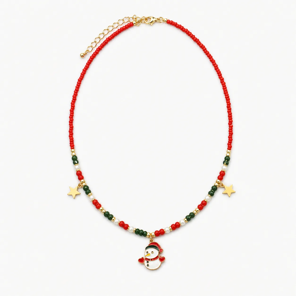 Colar de Missangas Vermelhas com Pendente Festivo — 3 Modelos | Venda à Unidade Colar de Missangas Vermelhas com Pendente Festivo — 3 Modelos | Venda à Unidade — A — Boneco de Neve