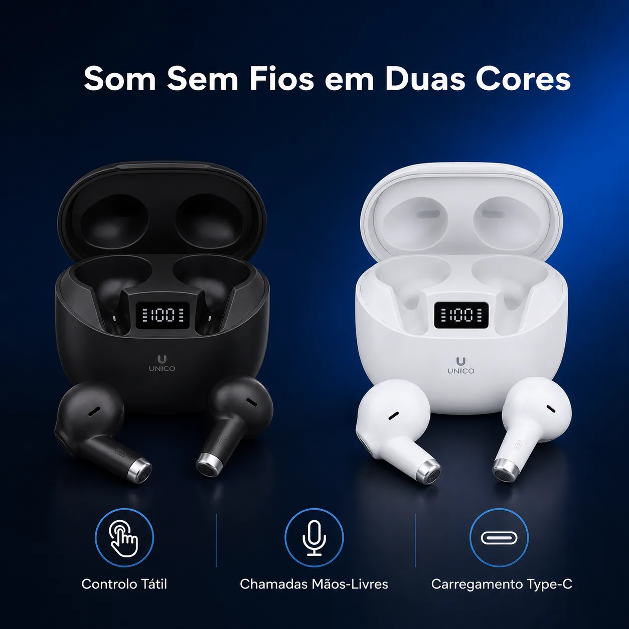 Auriculares TWS UNICO EP280B Sem Fios Preto e Branco Auriculares TWS UNICO EP280B imagem 3