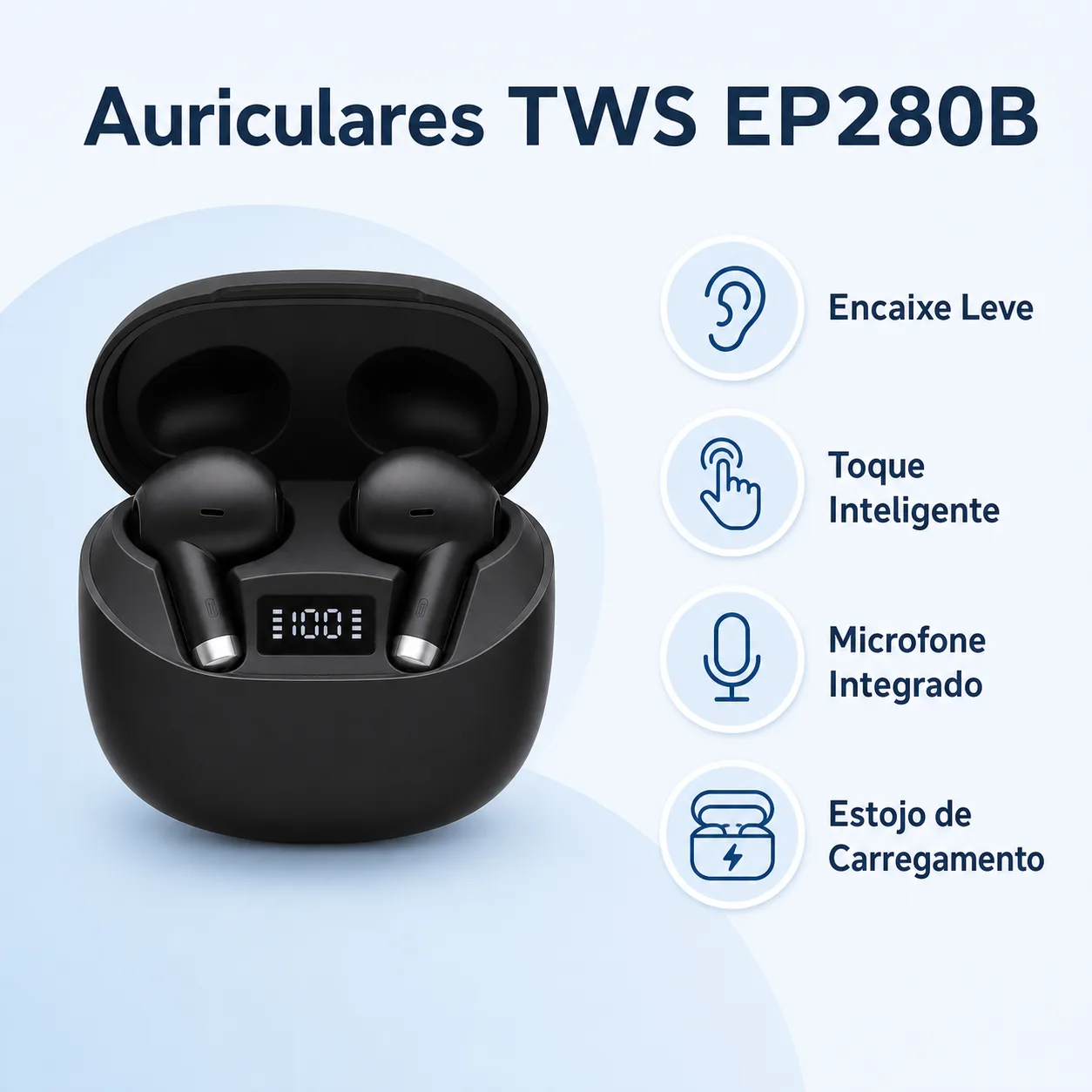 Auriculares TWS UNICO EP280B Sem Fios Preto e Branco Auriculares TWS UNICO EP280B imagem 4