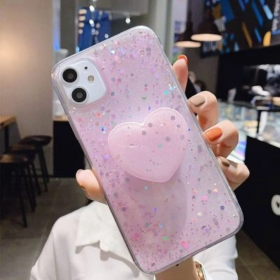 Capa iPhone Star Glitter com Suporte - Rosa