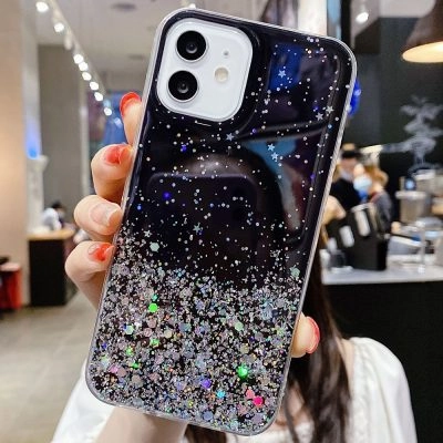 Capa iPhone 11 12 Pro Max Star Glitter _ Preto