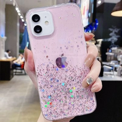 Capa iPhone 11 12 Pro Max Star Glitter _ Rosa