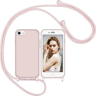 Capa iPhone 6 7 8 SE 2020 com Cordão - Rosa Areia