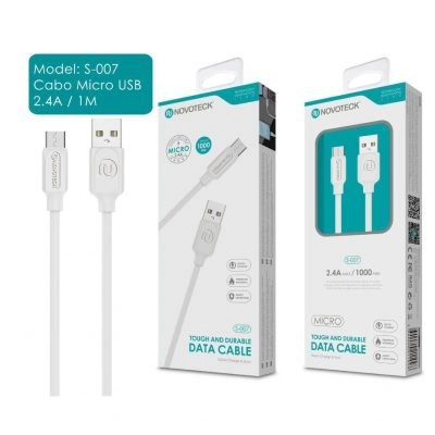 Cabo Micro USB para USB (NovoTeck S-003 - 2.4A - Branco)