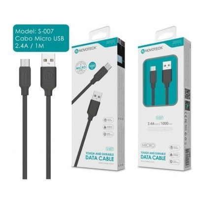 Cabo Micro USB para USB (NovoTeck S-007 - 2.4A - Preto)