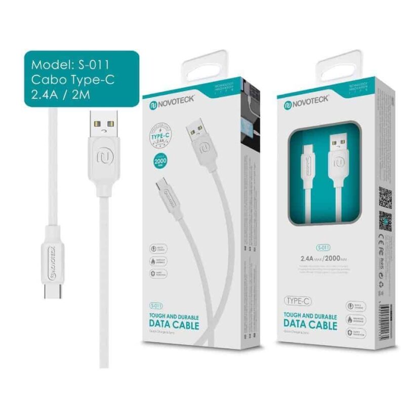 Cabo TYPE C para USB 2M (NovoTeck S-011 - 2.4A - Branco)