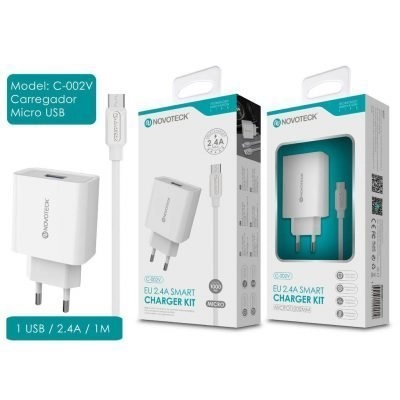 Carregador USB com Cabo Micro USB 2.4A (C-002V NovoTeck - Branco)