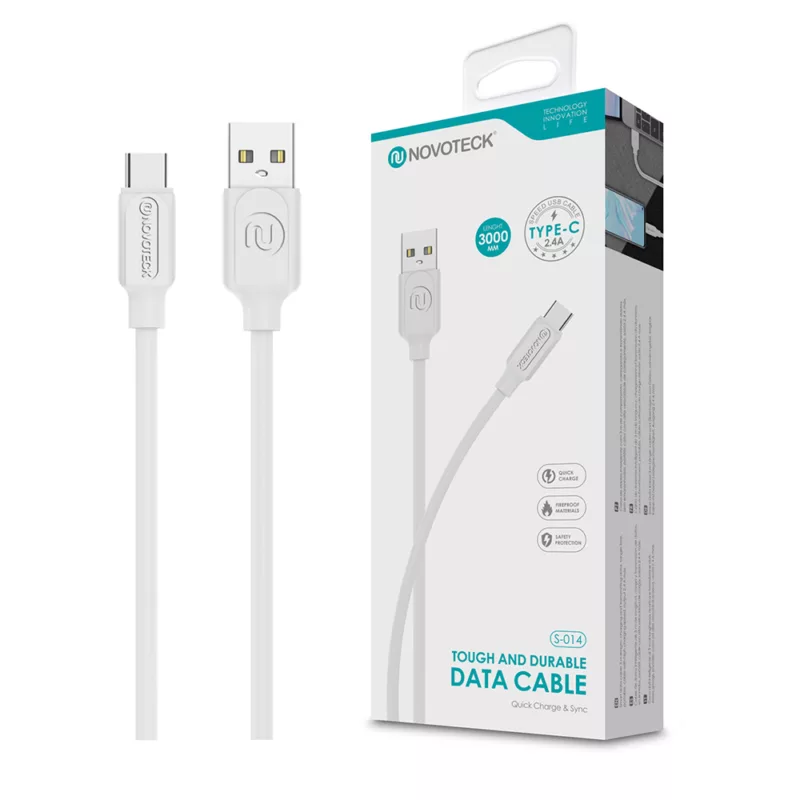 Cabo TYPE C para USB 3M (NovoTeck S-014 - 2.4A - Branco)