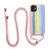 Capa iPhone 11 12 | 12 Pro com Cordão - Arco-íris Rosa