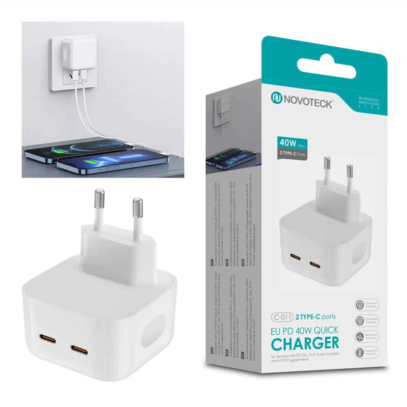 Adaptador de corrente USB-C de 40W 2xPD 20W