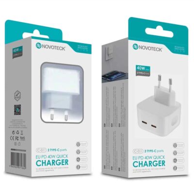 Adaptador de corrente USB-C de 40W 2xPD 20W