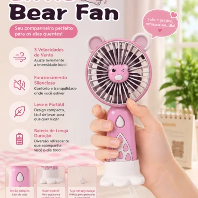Ventoinha Portatil Little Bear USB rosa com 3 velocidades