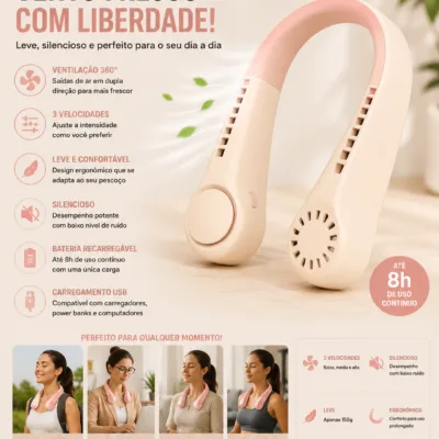 Hanging Neck Fan 360 USB creme ergonomico
