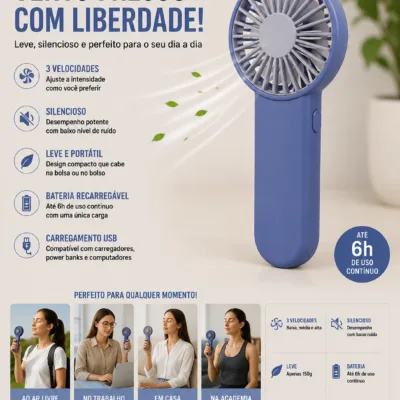 Mini Ventoinha Portatil USB 6h azul com 3 velocidades