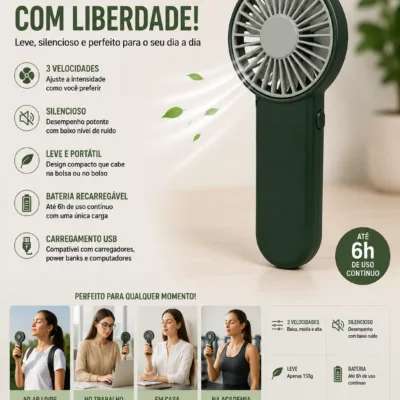 Mini Ventoinha Portatil USB 6h verde silenciosa