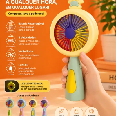 Mini Fan USB Luz LED amarelo com luz integrada