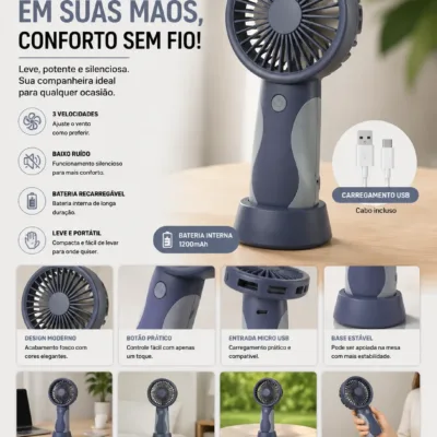 Ventoinha portatil USB azul com base de apoio