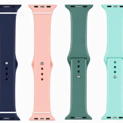 Bracelete silicone Apple Watch em azul, rosa, verde, menta e branco