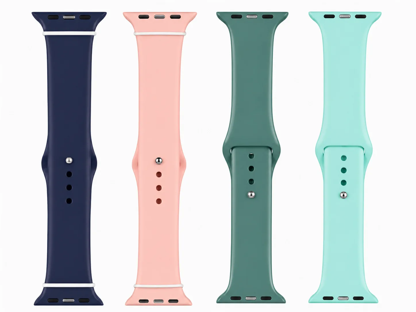Bracelete silicone Apple Watch em azul, rosa, verde, menta e branco
