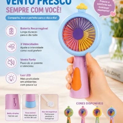 Mini Fan USB Luz LED azul com 3 velocidades