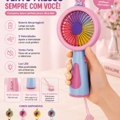 Mini Fan USB Luz LED rosa com bateria recarregavel