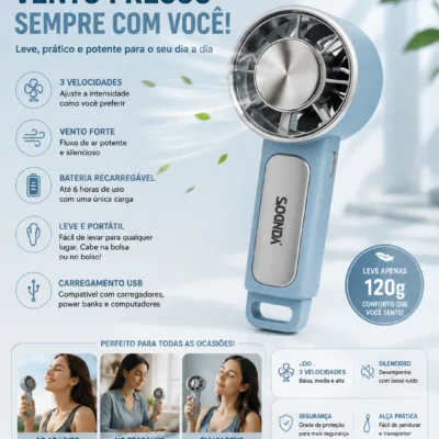 Ventoinha Portatil SANDOX USB azul leve de 120g