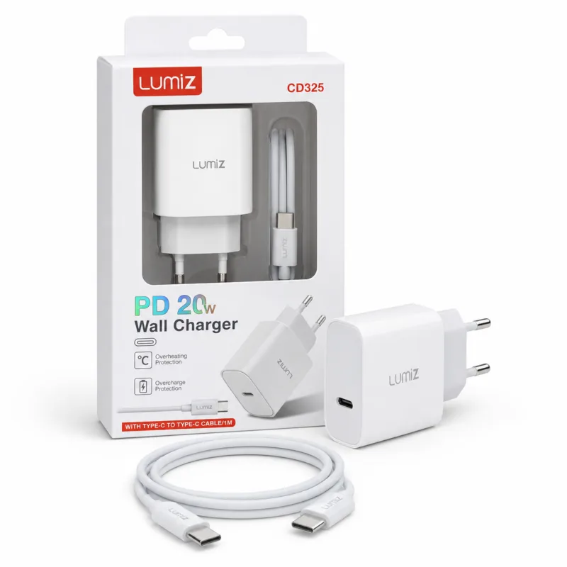 Carregador Lumiz CD325 PD 20W USB-C com cabo Type-C 1 metro