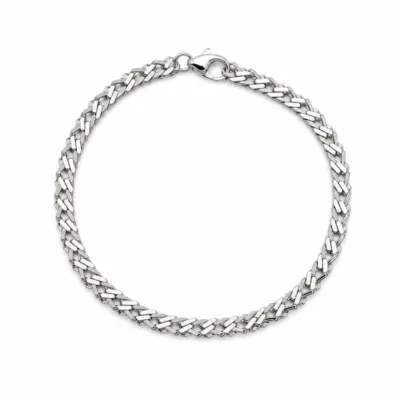Pulseira prateada trançada de elos planos — imagem 1