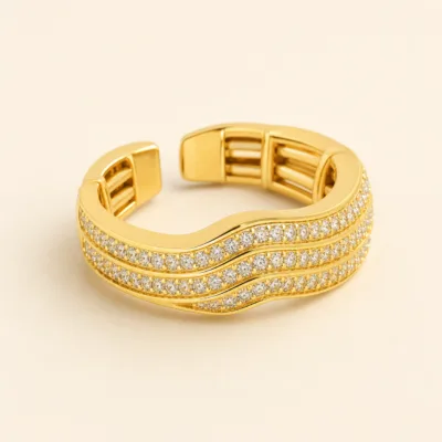 Anel Dourado Zircónias Ondas Triplas, referência 4918-Q032-1