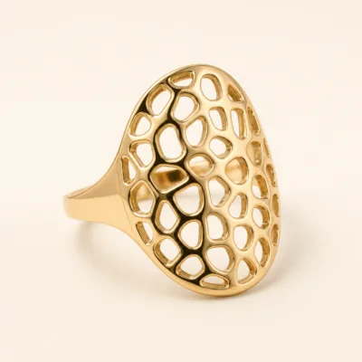 Anel Dourado Oval Rendilhado, referência 5082-K001-4A