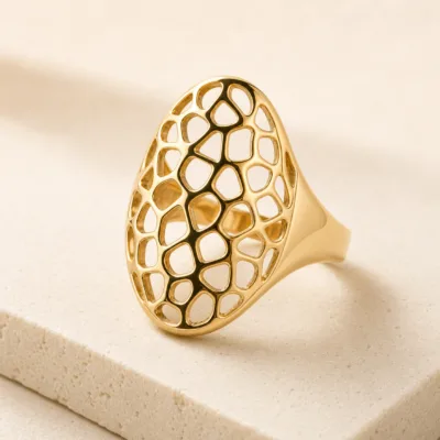 Anel Dourado Oval Rendilhado, referência 5082-K001-4A
