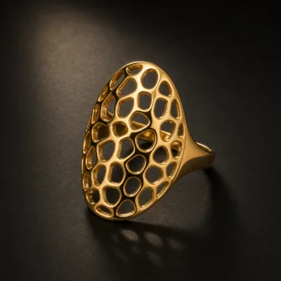 Anel Dourado Oval Rendilhado, referência 5082-K001-4A