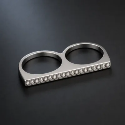 Anel Duplo Prateado Barra de Zircónias, referência 5082-K005-1B