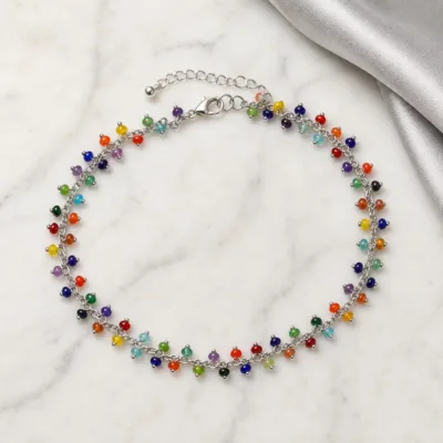Tornozeleira Prateada com Contas Coloridas, referência 83495-01-B