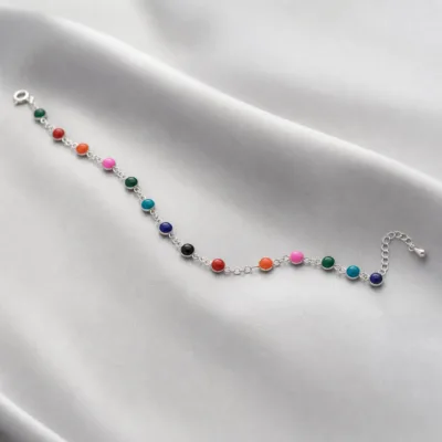 Tornozeleira Prateada com Discos Coloridos, referência 83496-08-B