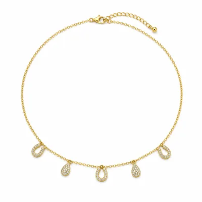 Colar ferraduras gotas pavé 83505-01 modelo B dourado em fundo branco