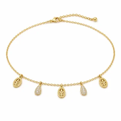 Colar oval gotas pavé 83505-02 modelo A dourado em fundo branco