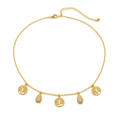 colar árvore da vida com gotas pavé 83505-04 dourado em fundo branco