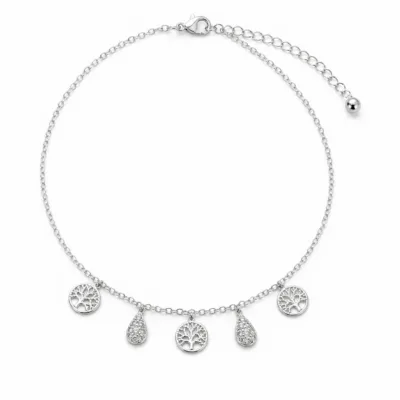 colar árvore da vida com gotas pavé 83505-04 prateado em fundo branco