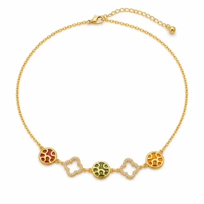colar mosaico 83505-06 dourado com medalhões multicoloridos em fundo branco