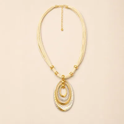 Colar Multicordão com Pendente Oval Bicolor — 2 Modelos — B — Cordões Claros