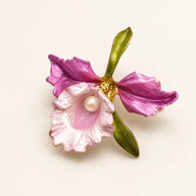 Broche Floral com Flores Trombeta — 2 Modelos — A — Rosa e Púrpura