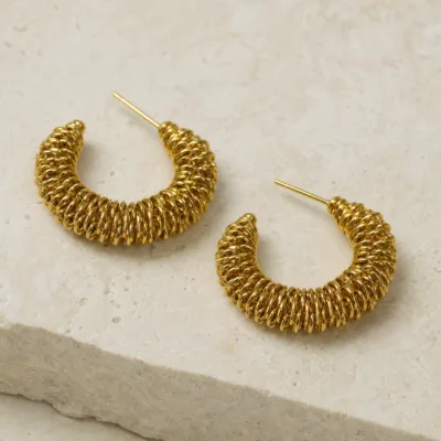 Brincos Argola Texturizada em Camadas dourado, referência 83661-03