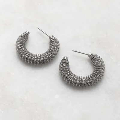 Brincos Argola Texturizada em Camadas prateado, referência 83661-03