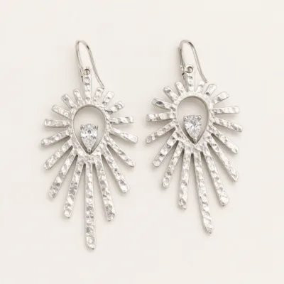 Brincos Sol Radiante com Cristal prateado, referência 83684-03