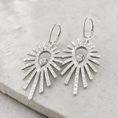 Brincos Sol Radiante com Cristal prateado, referência 83684-03
