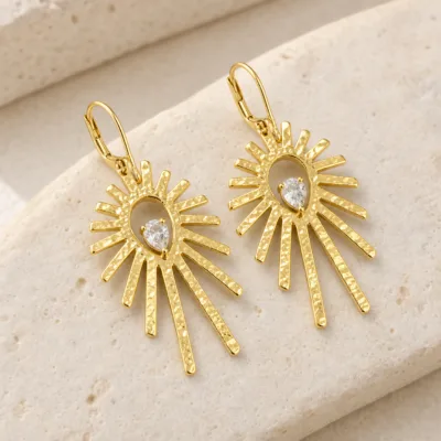 Brincos Sol Radiante com Cristal dourado, referência 83684-03