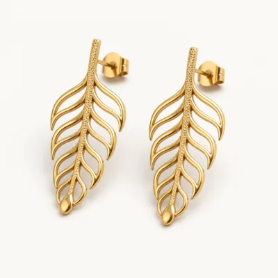 Brincos Pendente Folha Vazados dourado, referência 83684-07