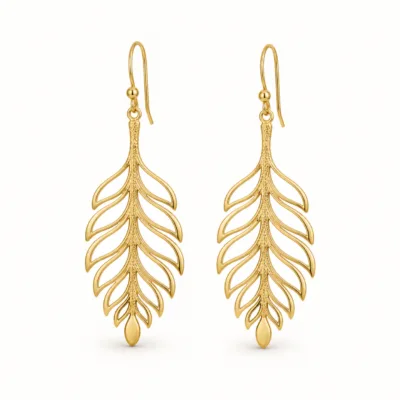 Brincos Pendente Folha Vazados dourado, referência 83684-07