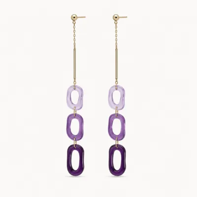 Brincos Pendente com Elos Acrílicos Coloridos roxo, referência 83685-01